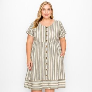 Davi & Dani Button Front Shirt Dress Linen Feel Cottagecore Size 2XL